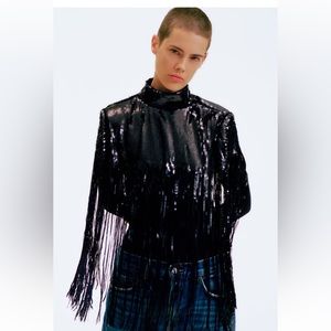 Zara Fringed Sequin Cape